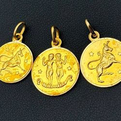 14k three solid yellow gold Heavy Zodiac Pendants charms