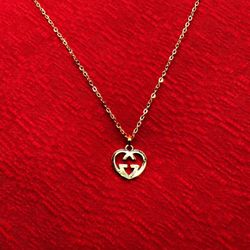 18K Solid Yellow Gold Heart Necklace