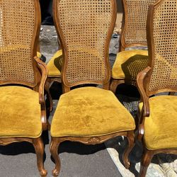 Vintage Set of 5 Mid Century Italian Provincial Cane Back Dining Chairs yellow color L18”*D18”*H17”(address in description) 👇delivery 🚚 available wi