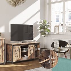 BRAND NEW  Industrial Design TV Stand With Adjustable Storage Shelves, TV Console With Sliding Barn Doors, TV Cabinet