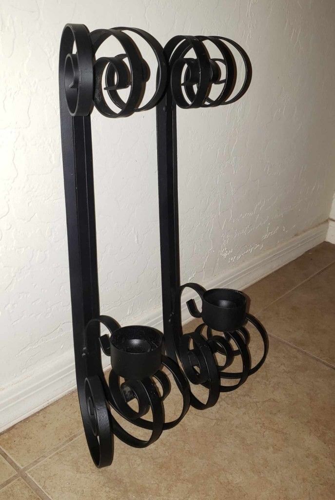 X2 VINTAGE VICTORIAN GOTHIC GOTH BLACK METAL CANDLE HOLDER SCONCES ACCENT WALL DECOR