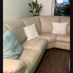 Leather Cream Sectional Couch 