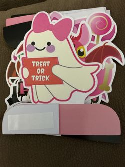 8pcs Pink Halloween Table Decorations, Cute Black and Pink Halloween party decorations Pastel Halloween Centerpieces Ghost Witch Pumpkin Little Boo Ha
