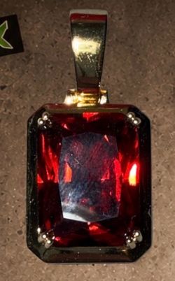14K Solid Gold Ruby Pendant - 16g Emerald Cut Red Ruby Gemstone