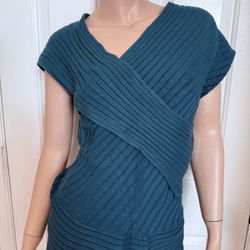 Vintage Carabella Ribbed Wrap Tunic Top Size L Teal Hard to Find Brand New