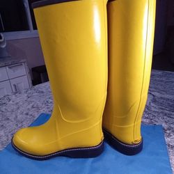 Maniera Handmade Women's Yellow Rubber Boots Knee-high Size 7