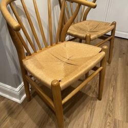 2 Wishbone weave natural dining chairs