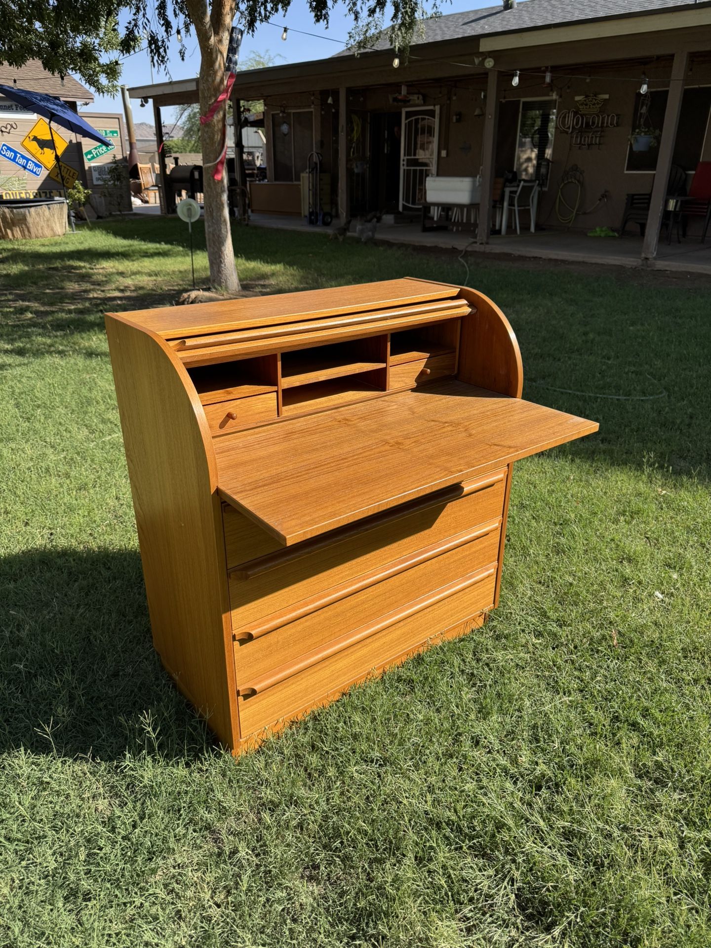 Solid Teak Wood Dresser, Desk Or Bar