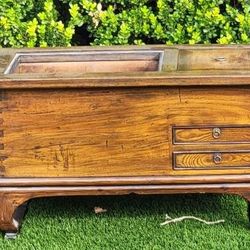 Antique Japanese Elm Hibachi Tea Cabinet With 2 Drawers And Storage