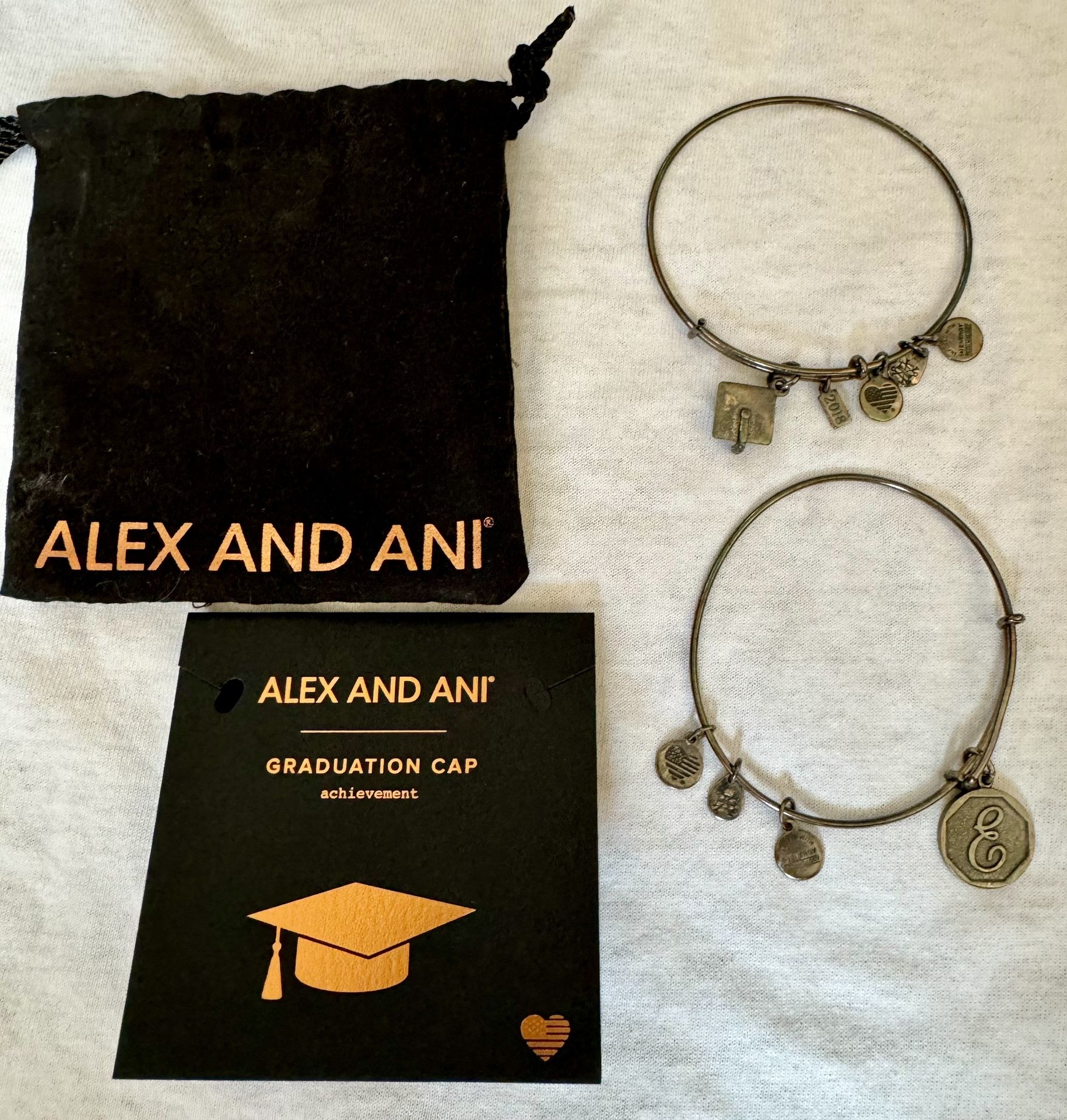 Alex and Ani Charm Bracelet Graduation Initial E Gift
