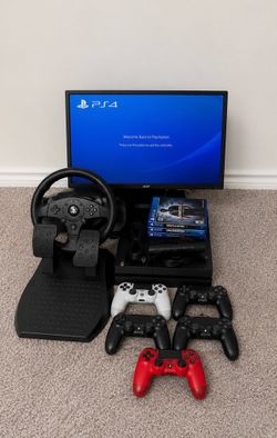 Ps4 With Controllers Games Wheel Monitor Camera