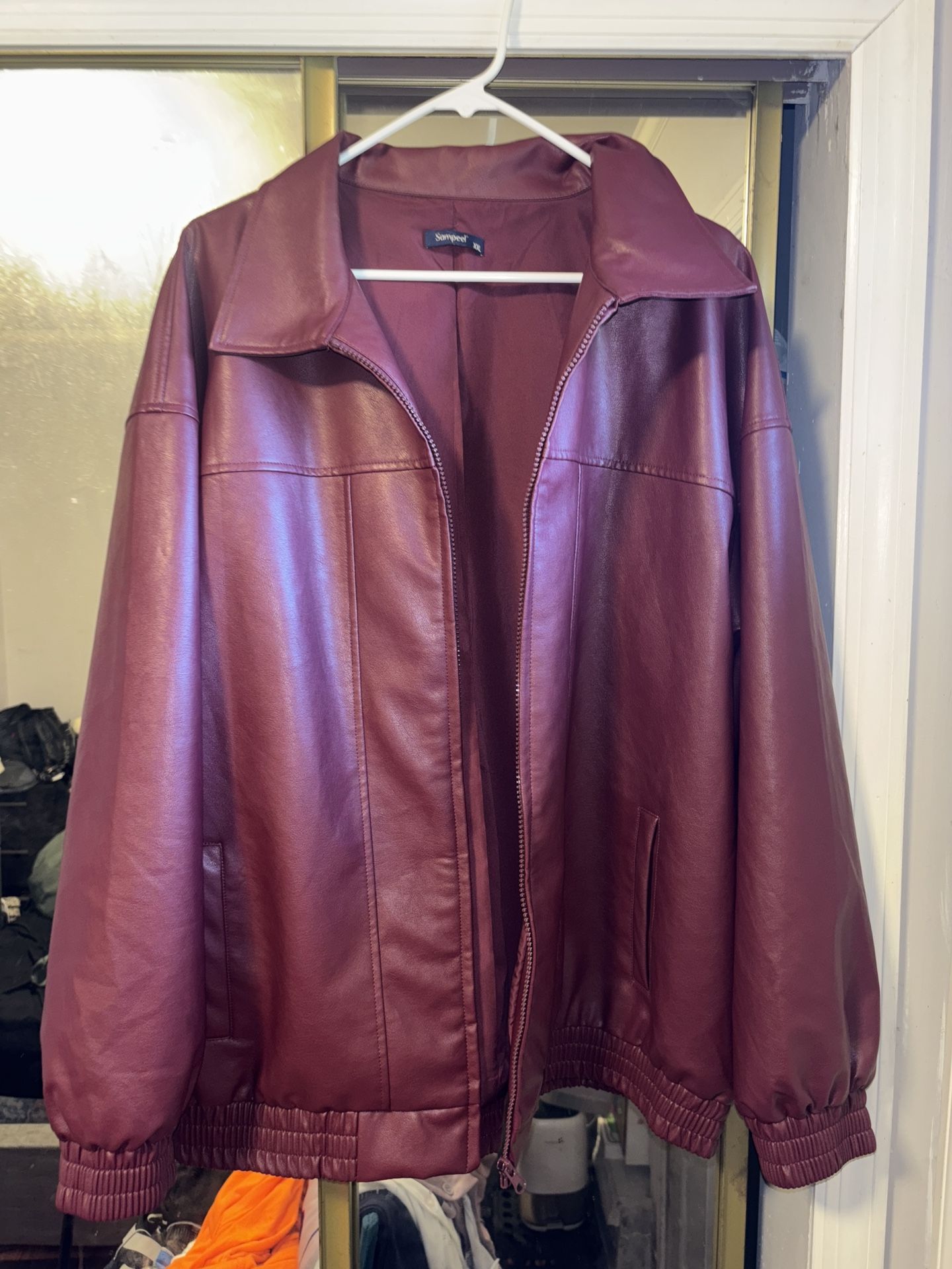 Women’s Burgundy Leather Jacket (XXL)
