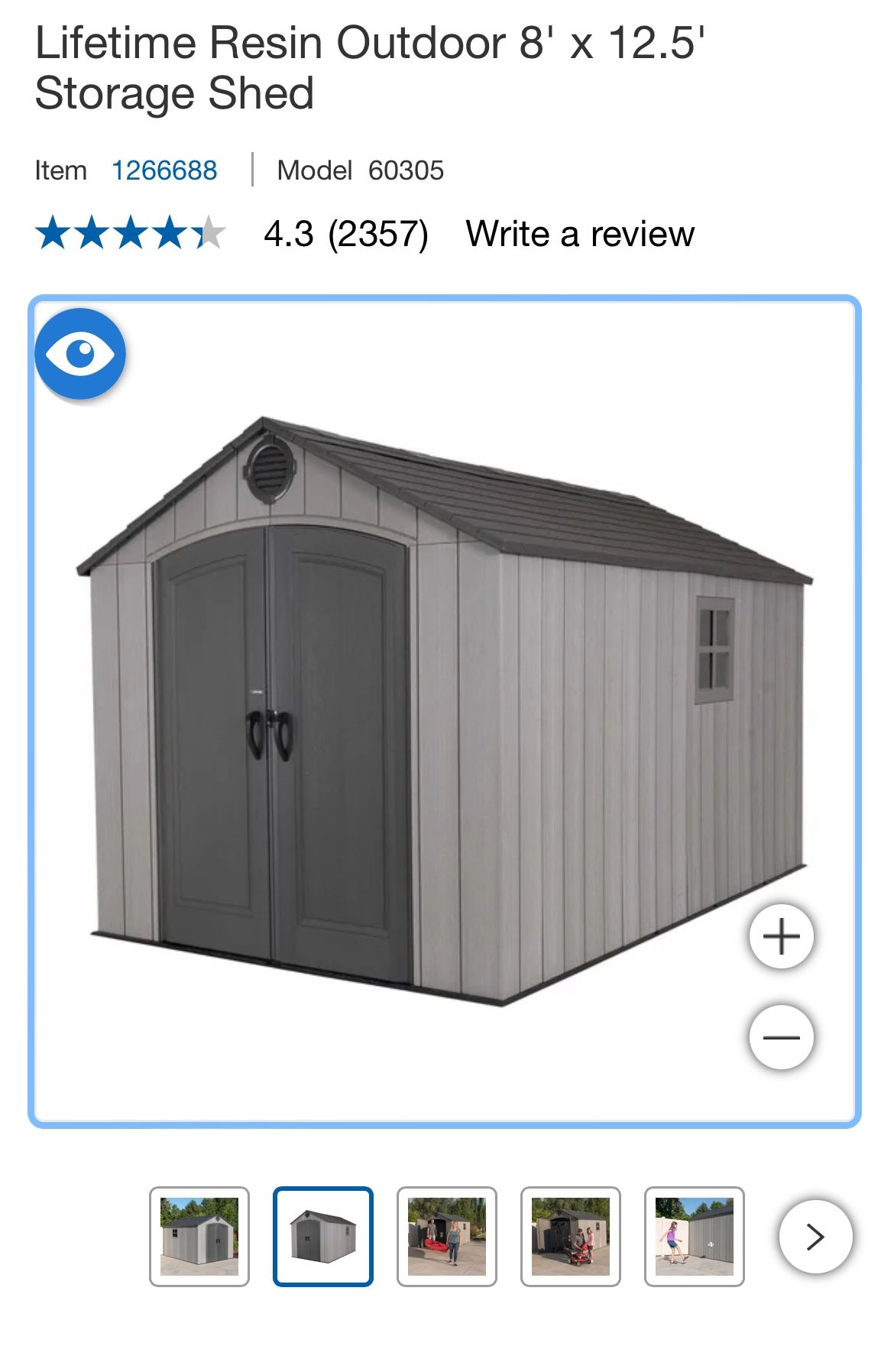 Lifetime Resin Outdoor 8' x 12.5' Storage Shed