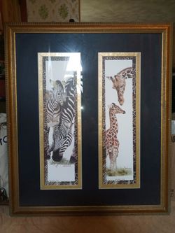 Large Framed Art - Zebras and Giraffes