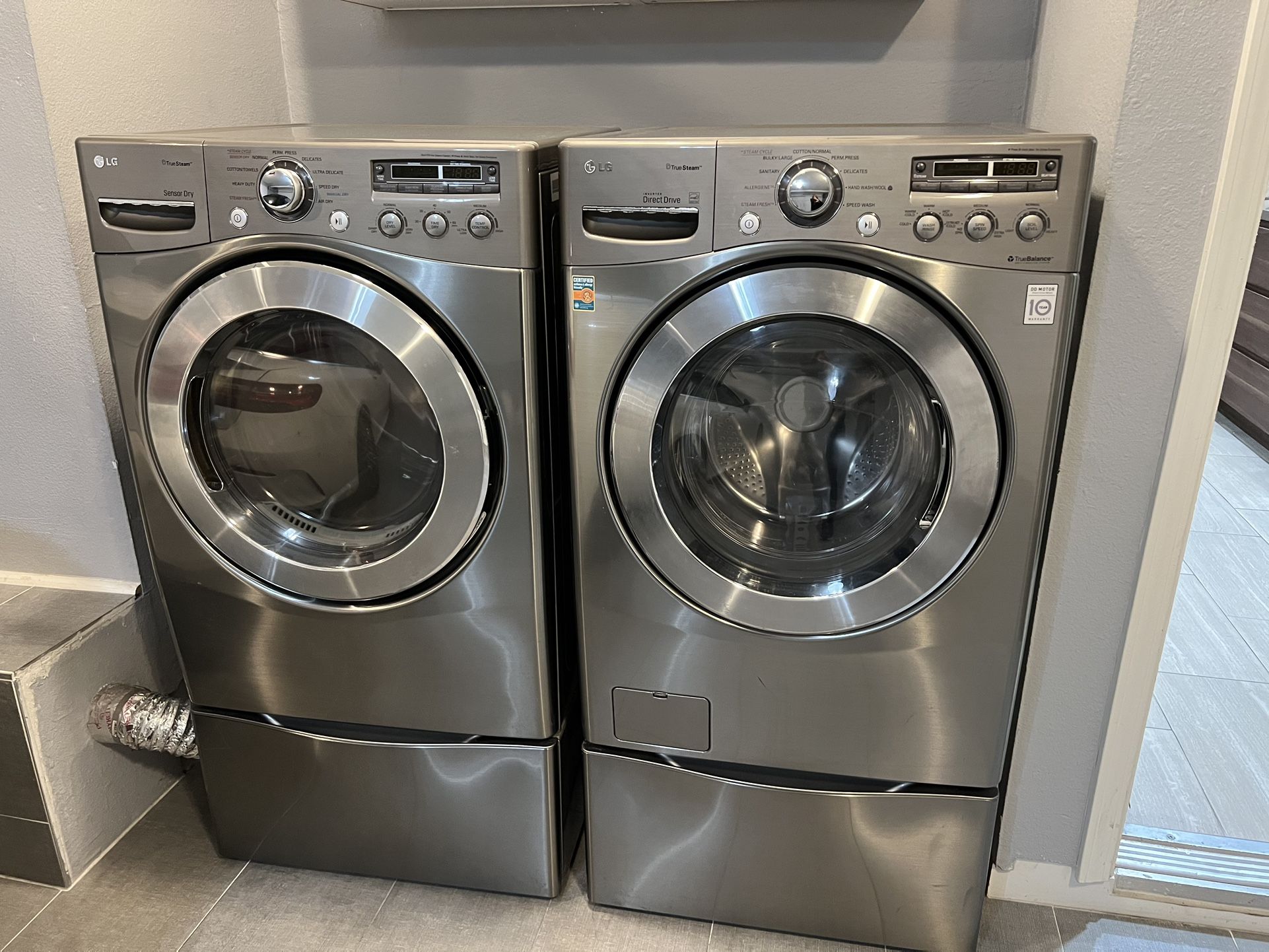 Washer And Dryer Set LG Front Loader With Pedestals