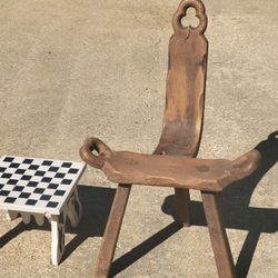 Antique Milking Stool and Birthing Chair 