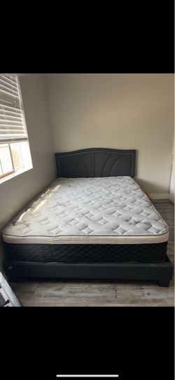 Queen Bed Frame with Headboard and Mattress