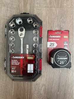 Husky 24-Piece SAE/Metric 3/8 in. Drive Ratchet and Socket Set with Case and Husky Tape Measurer