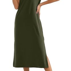 Women's Short Sleeve Long Maxi Dress w/ Pockets & Split on Both Sides