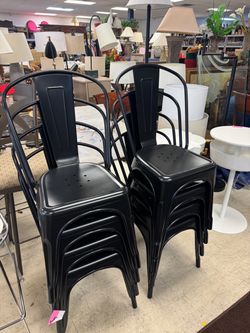 Black Metal Stackable Dining Chairs Set