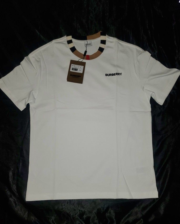 Burberry Icon Stripe Trim Cotton T-shirt, White, Size S, M, L & XL
