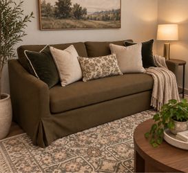 Beautiful new open-box slipcover sofa in color Moss.