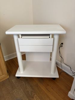 AESTHETICIAN/NAIL/ TREATMENT OR MICROWAVE CART WHITE CART/DESK ON ROLLING CASTERS
