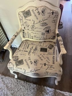 French Script Upholstered Accent Armchairs