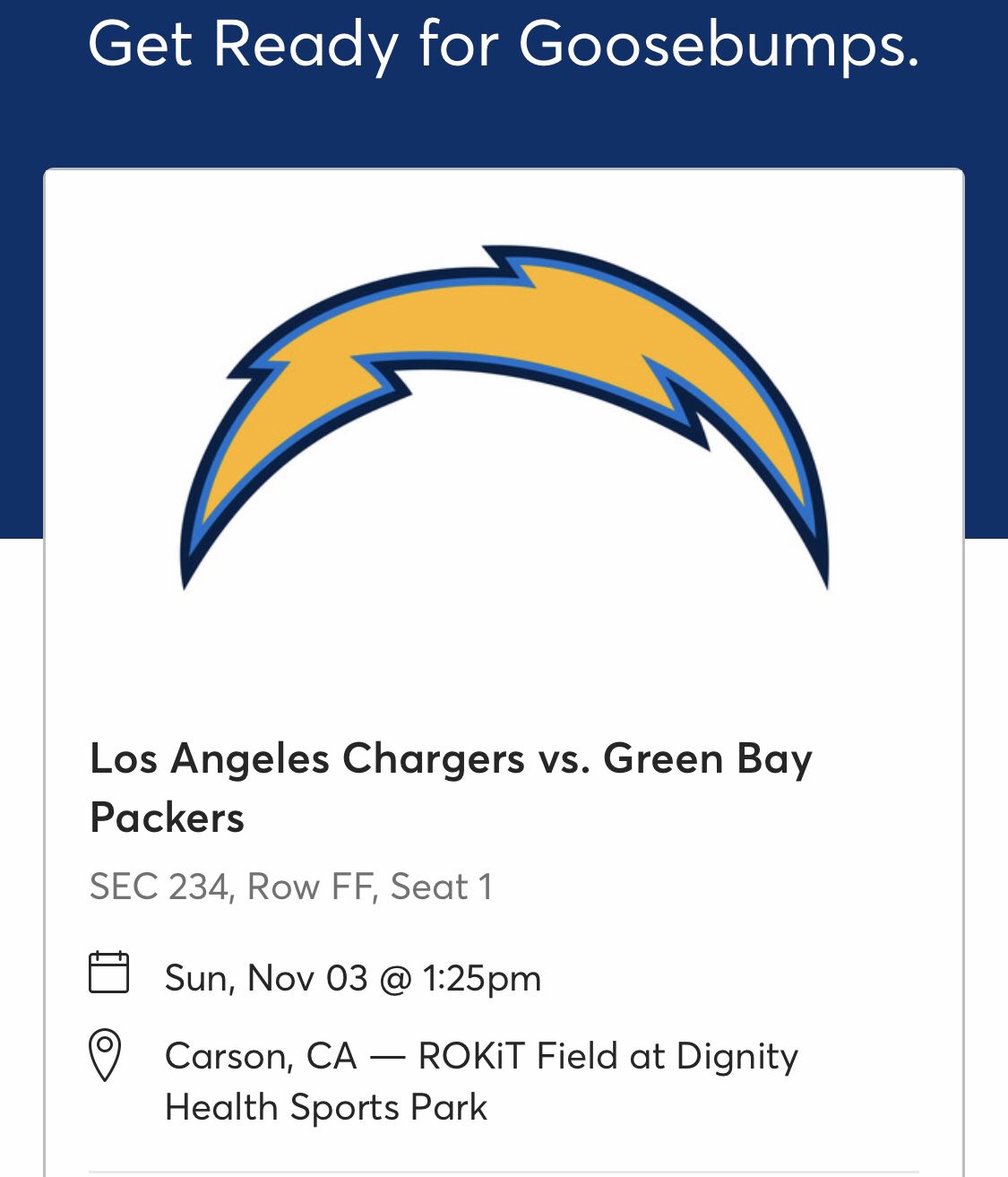 Chargers vs Packers ticket November 3, 2019