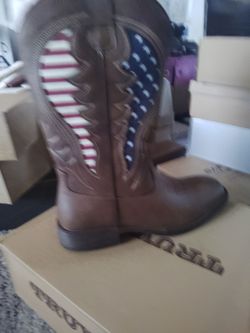 Brown Leather Cowboy Boots American Flag Design