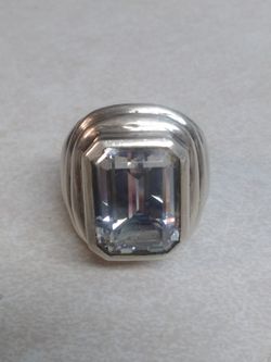 Sterling 925 Ring Size 6.5 Large Clear Gemstone