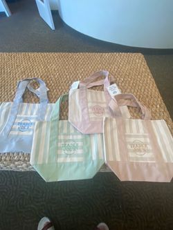 Trader Joe’s Mini Pastel Stripe Canvas Tote Bag Limited Edition Set Of 4