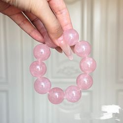 Pink crystal bead bracelet, 18.5mm large gemstone, high quality transparent