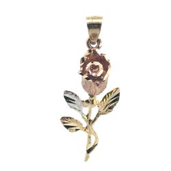 Woman’s Ladies 14k Tri Toned Rose White Yellow Gold Rose Pendant For Necklace GP3130239