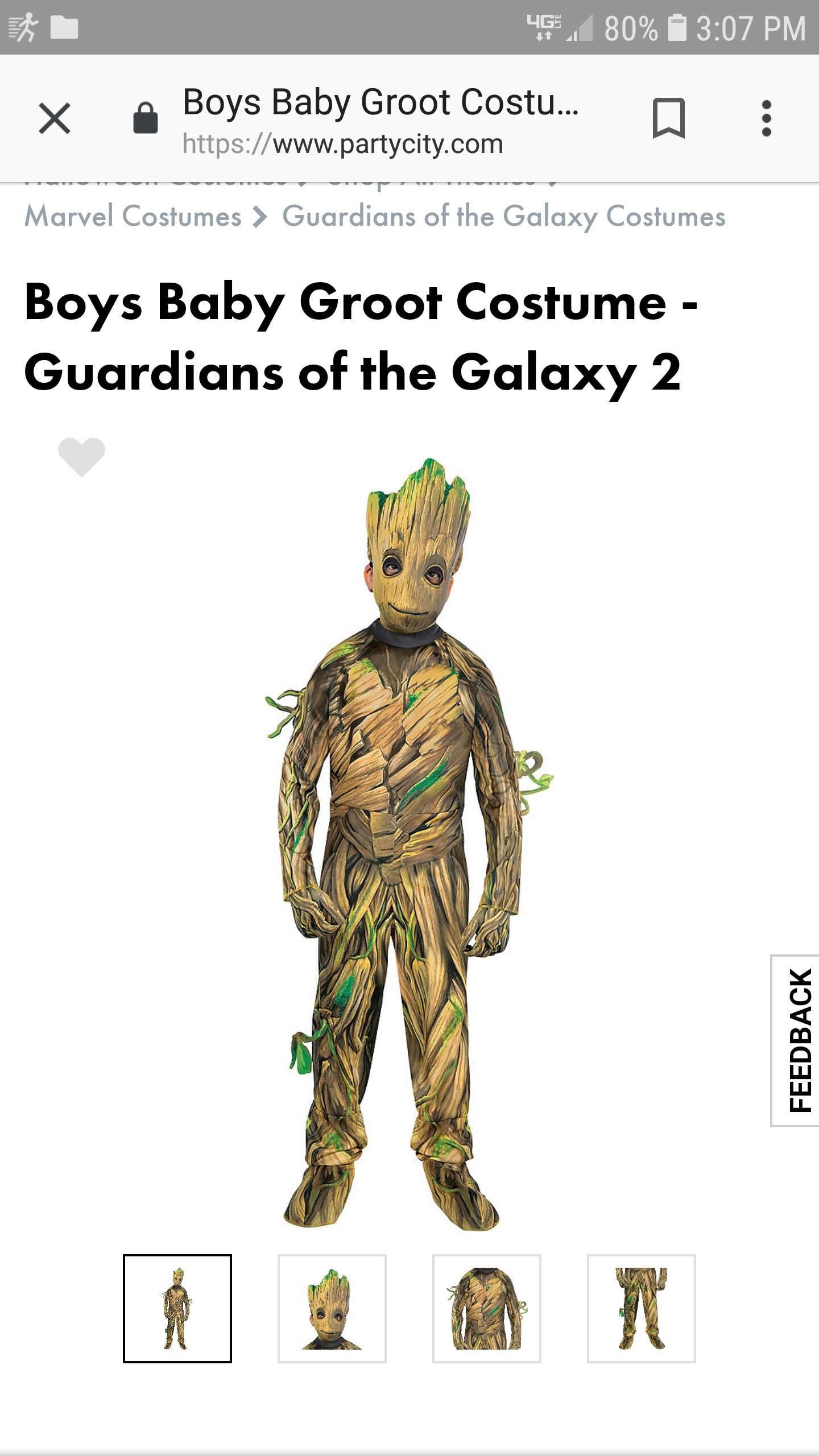 Guardiand of the galaxy groot kids costume size small
