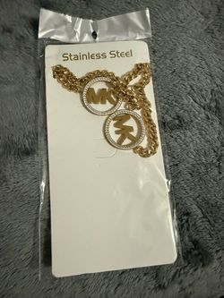 MK Logo Gold Stainless Steel Necklace and Bracelet Set