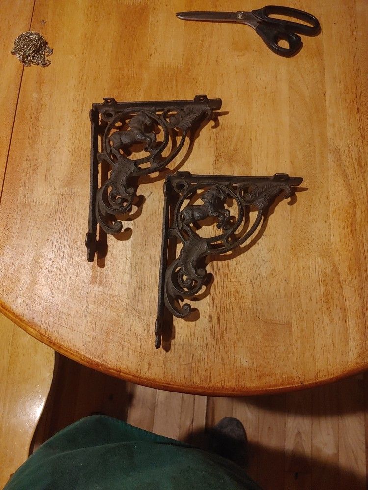 Wrought Iron Shelf Brackets, Horse Design
