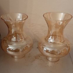 2 French Vintage Mid Century Amber Glass Shades