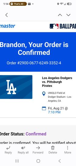 ONE Ticket Dodgers Pirates Tonight Homerun Section