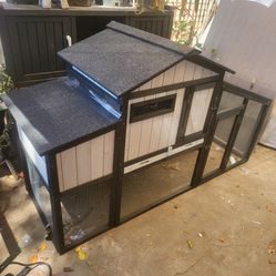 Wooden Chicken Coop with Nesting Box, Rabbit Cage, Ramp, Deep Leak-Proof Removable Tray, for Chicks