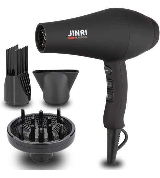 Infrared Professional Salon Hair Dryer Ionic Hair Dryer with Diffuser & Concentrator Attachments for Curly Hair, Black (Large)

