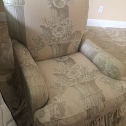 Vintage Light Peach With Cream & Tan Floral Chair