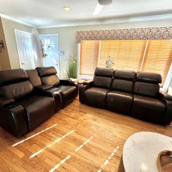 Two Brown Leather Couches With Recliner! 