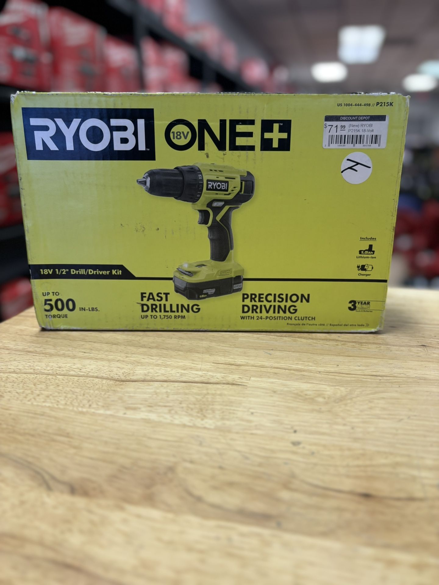 RYOBI P215K 18-Volt ONE+ Lithium-Ion Cordless 1/2 in. Drill/Driver Kit with (1) 1.5 Ah Battery and 18-Volt Charger