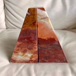 Decorative Red Brown Marble Pyramid Bookends - Home Art MCM Heavy