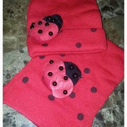 New Baby girl handmade lady bug hat with matching scarve