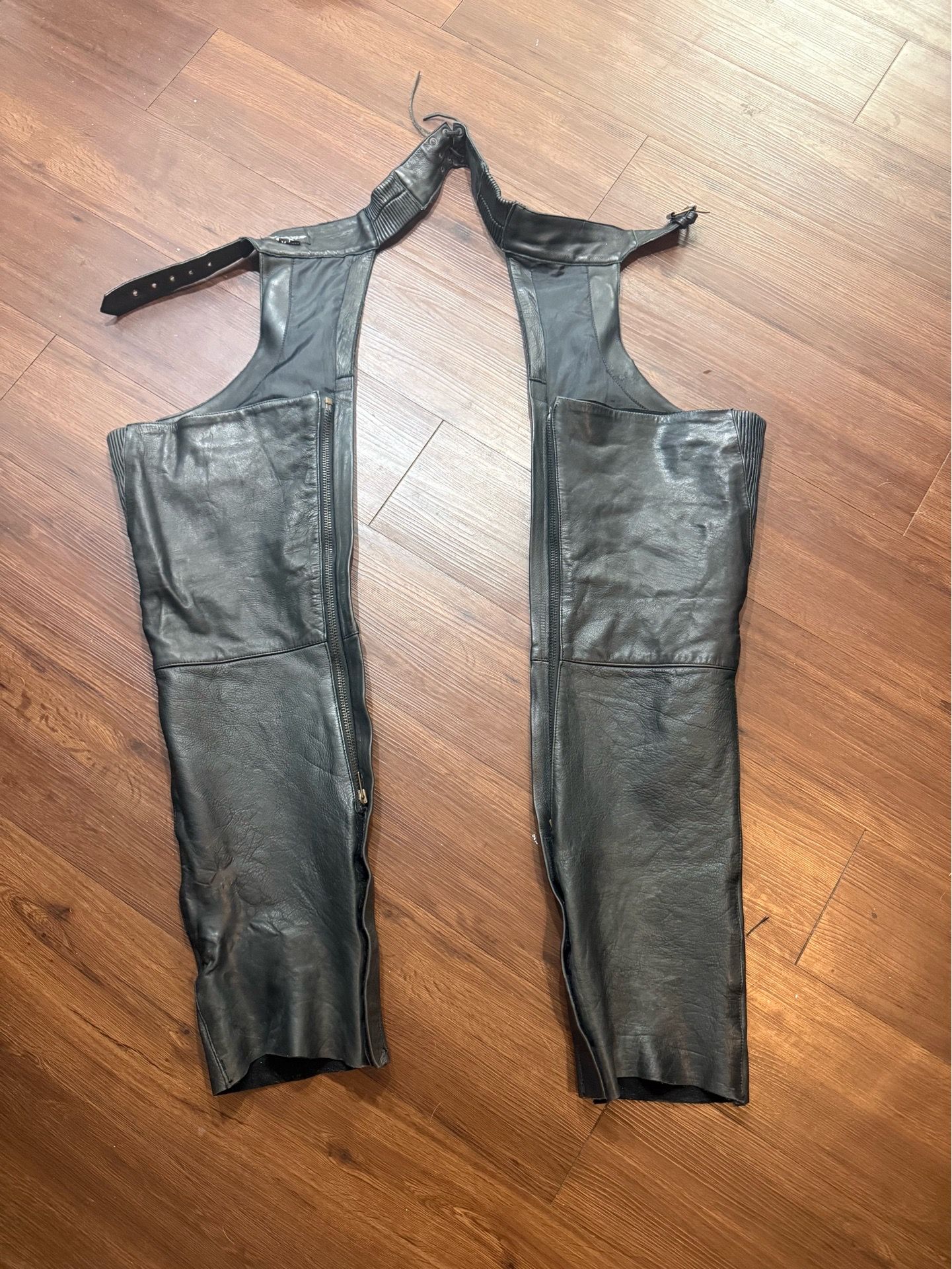 Vintage Y2K Bikercore Black Leather Motorcycle Chaps Grunge Moto