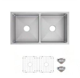 Glacier Bay Tight Radius 31 in. Undermount 50/50 Double Bowl 18 Gauge Stainless Steel Kitchen Sink with Accessories