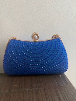 Royal Blue Crystal Embellished Evening Clutch