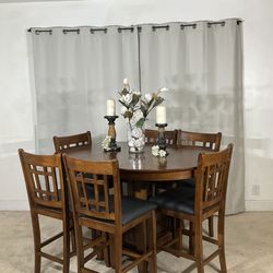 High Extendable Dining Table with Display & Storage Base 6 Chairs